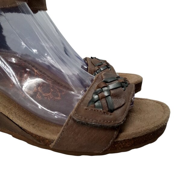 Aetrex Becca Woven Leather Wedge Comfort Sandals Size 38 US 7.5-8 Beige Ankle - Picture 15 of 15